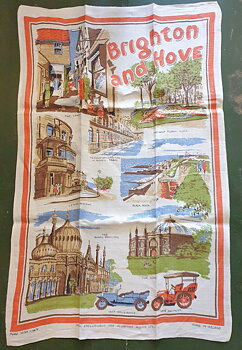 Brighton and Hove tea towel linen vintage souvenir