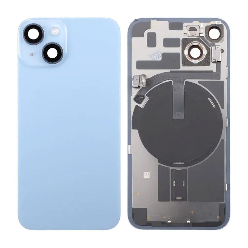 iPhone 14 Baksida Glas med lins samt tejp - Blå