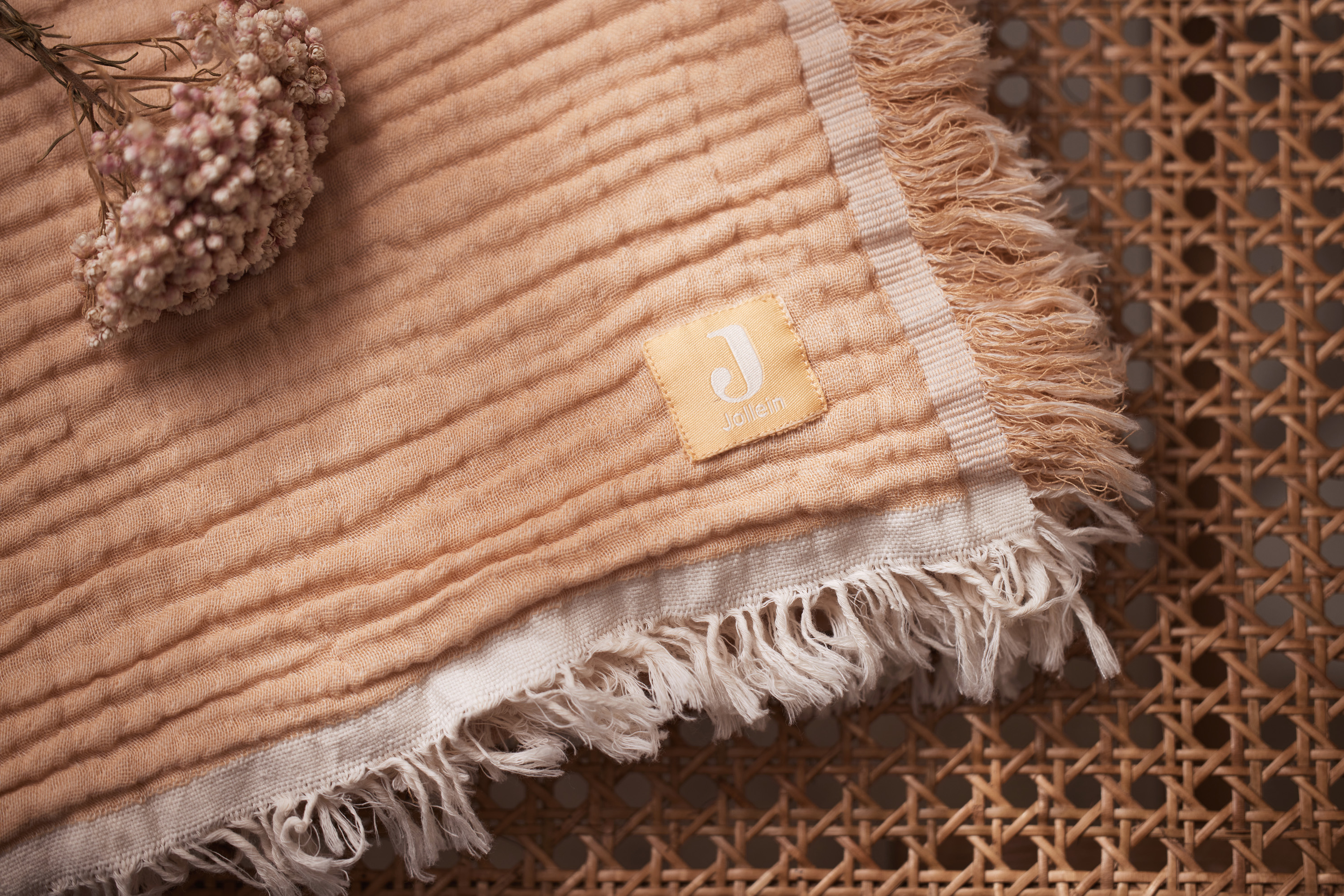 Jollein Muslinfilt Fringe 75x100cm Moonstone/Ivory GOTS - 11