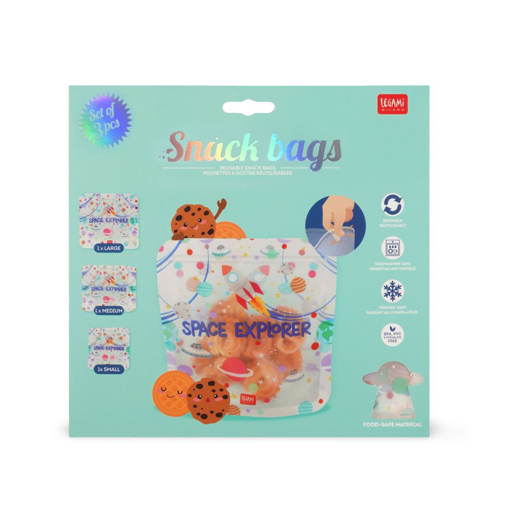 Zip snack bags, sæt med 3 stk. - Space - 3