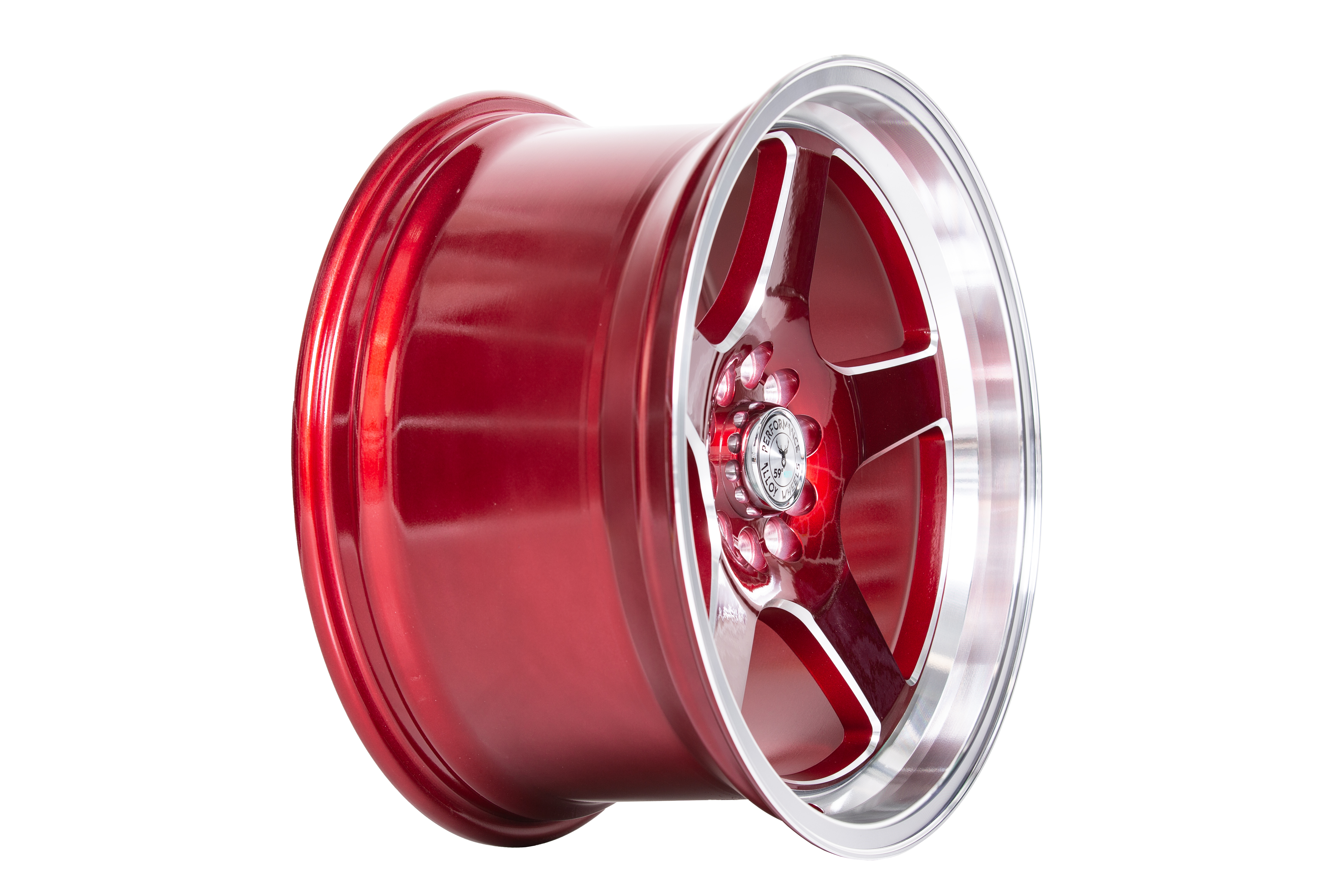59°North Wheels D-004 9,5x18" ET20 5x114,3/5x120 Candyröd/champer/polerad läpp - 3