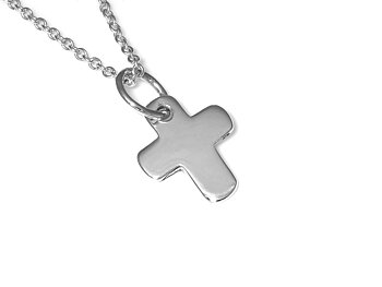 Litet Kors Halsband i Äkta 925 Silver, Kristendom Hänge, Dop och Konfirmation Smycke