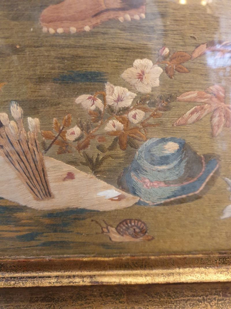 Embroidered and woven painting 19th century Tyrol gold frame - 3