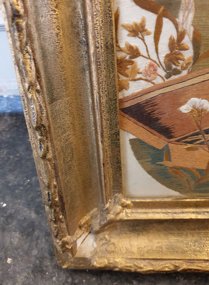 Embroidered and woven painting 19th century Tyrol gold frame - 4