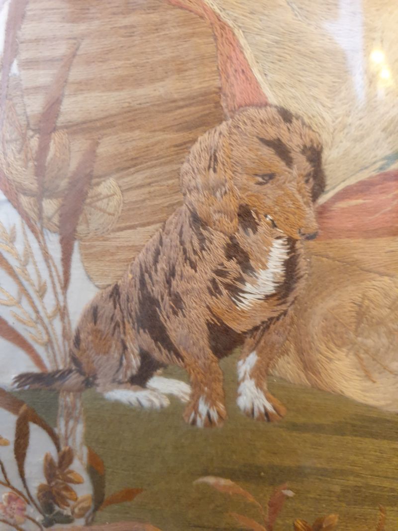 Embroidered and woven painting 19th century Tyrol gold frame - 2