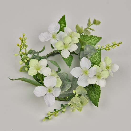 Ljusmanschett för blockljus - vit Hortensia