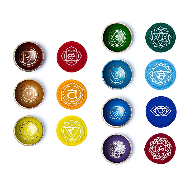 Chakra sångskål uppsättning med väska 8 cm - 4