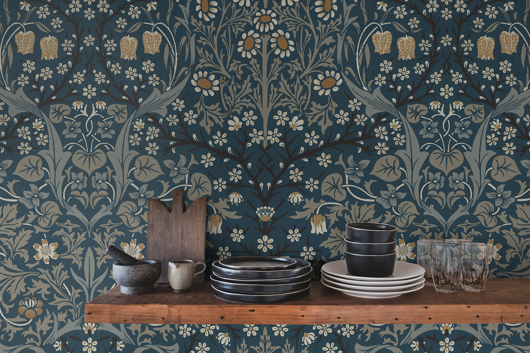 Victorian Garden (Aegean Blue & Warm Stone) - Självhäftande Tapet - NW44512 - 3