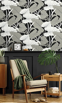 Elephant Leaves (Ebony & Metallic Silver) - Självhäftande Tapet - NW52000