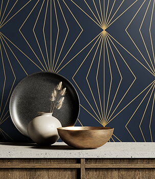 Gem Geometric (Dark Blue & Metallic Gold) - Självhäftande Tapet - NW53102