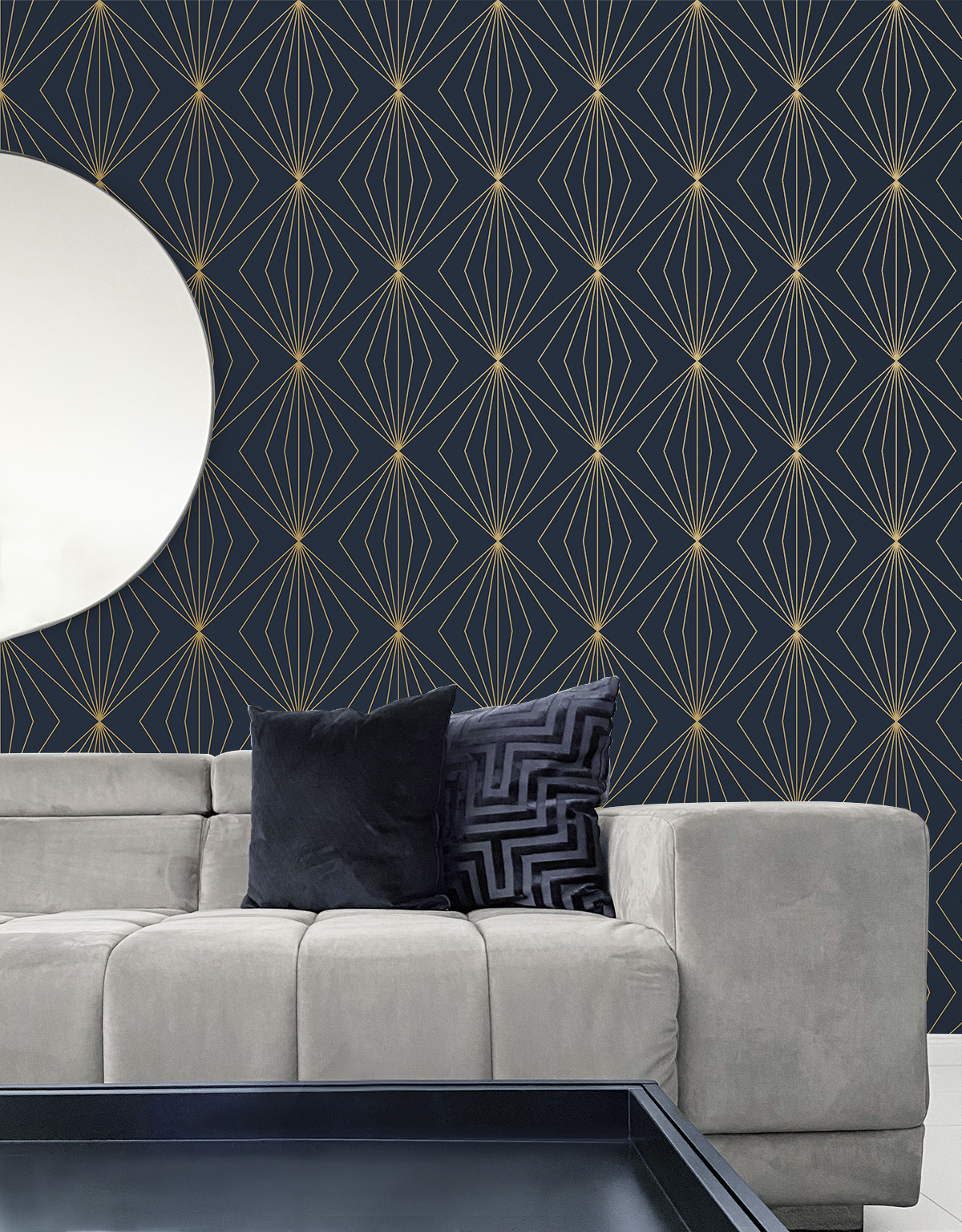 Gem Geometric (Dark Blue & Metallic Gold) - Självhäftande Tapet - NW53102 - 3
