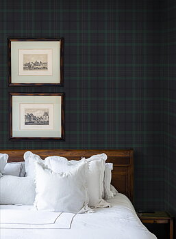 Tailor Plaid (Dark Blue & Evergreen) - Självhäftande Tapet - NW54302