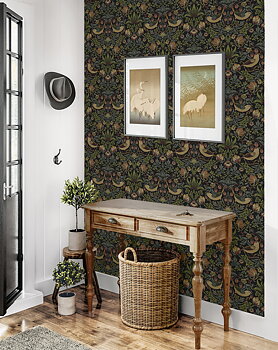 Strawberry Garden (Black) - Självhäftande Tapet - NW55401