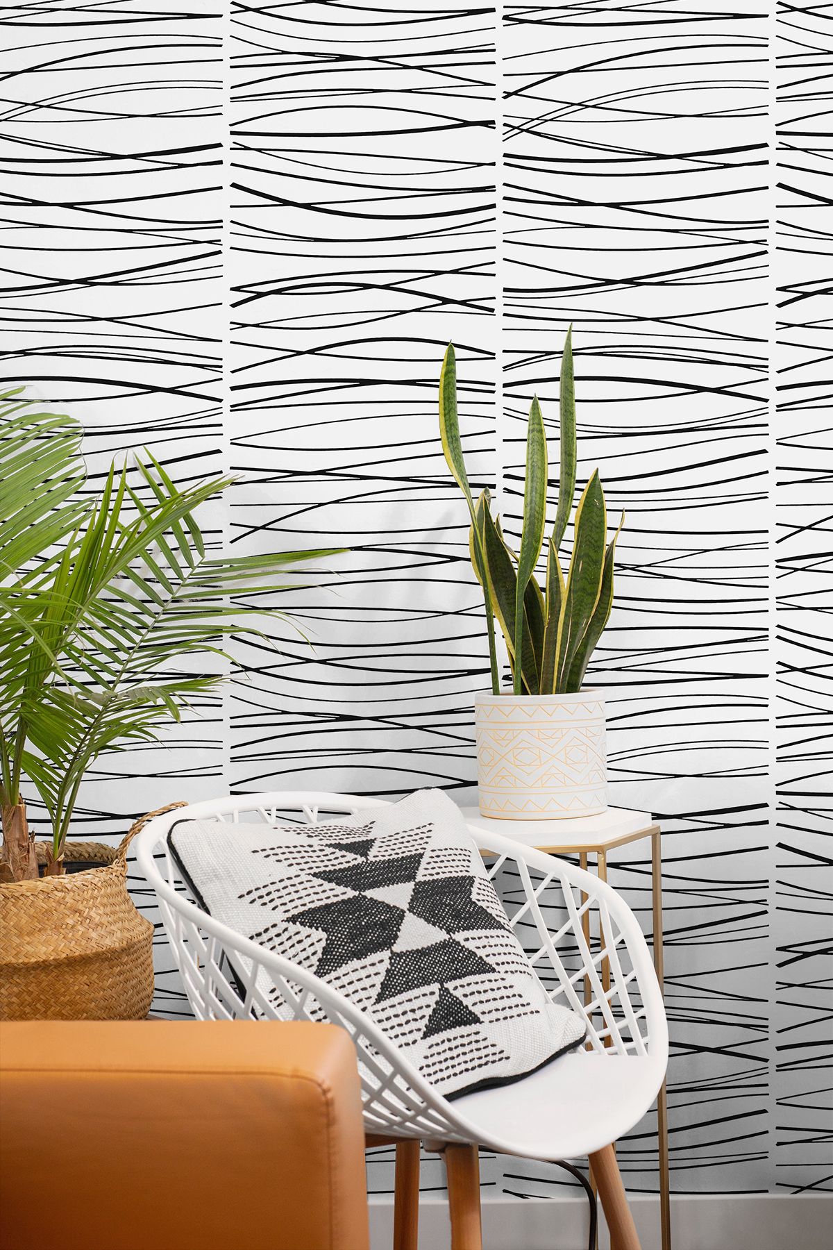 Wave Lines (Black) - Självhäftande Tapet - NW55600 - 2