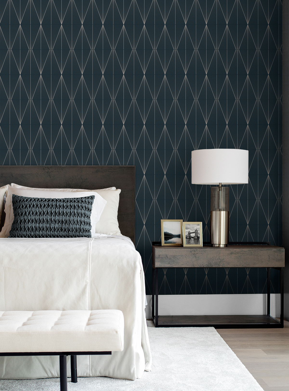 Geo Diamond (Blue Denim & Pewter) - Självhäftande Tapet - NW55802 - 2