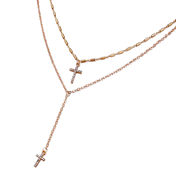 Halsband "Double Cross" med kristaller och i 18K Guldplätering