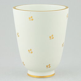 Wilhelm Kåge (Carrara 1934) White Widening Vase with Golden Decor 13 cm