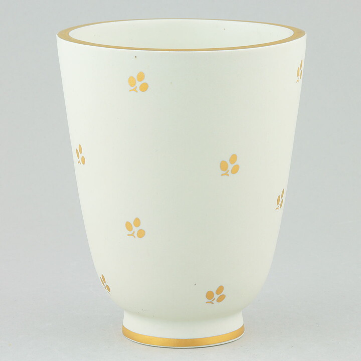 Wilhelm Kåge (Carrara 1934) White Widening Vase with Golden Decor 13 cm