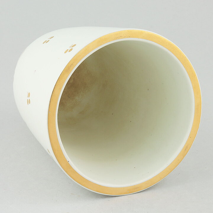 Wilhelm Kåge (Carrara 1934) White Widening Vase with Golden Decor 13 cm