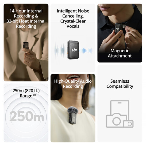 DJI Mic 2 Compact Digital Wireless Microphone System/Recorder for Camera & Smartphone (2.4 GHz) - 4