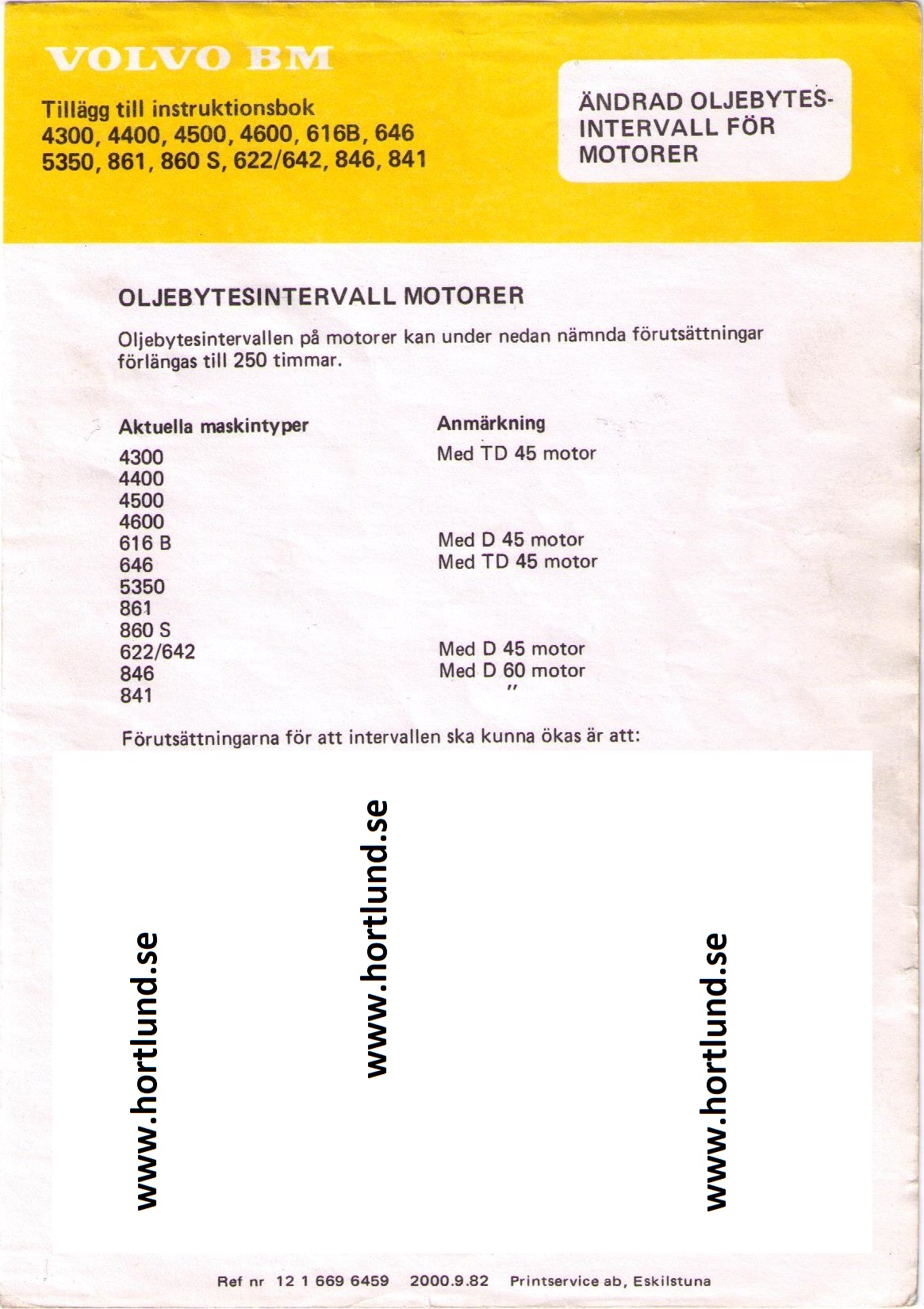 1982 Volvo BM Instruktionsbok D 45 tillägg  9.82