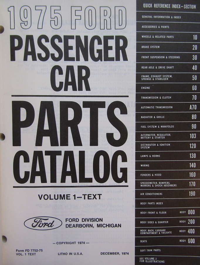 1975 Ford Passenger Car Parts Catalog Volume 1-Text - 2