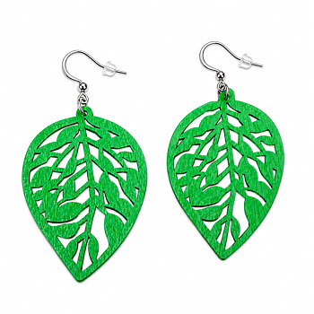 Earrings Green  Wooden leafs