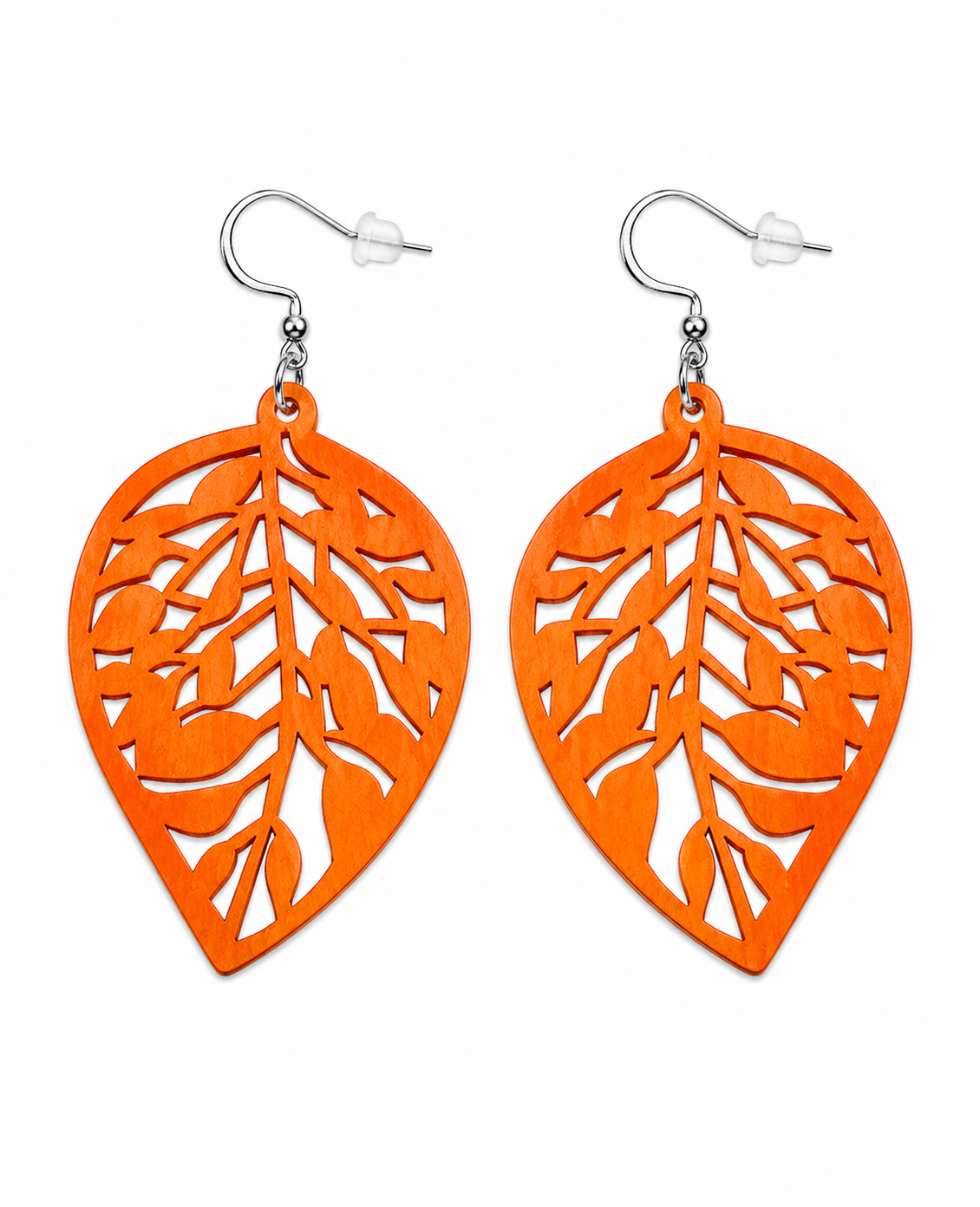 Earrings orange  Wooden leafs
