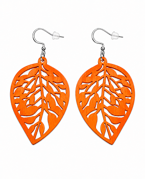 Earrings orange  Wooden leafs