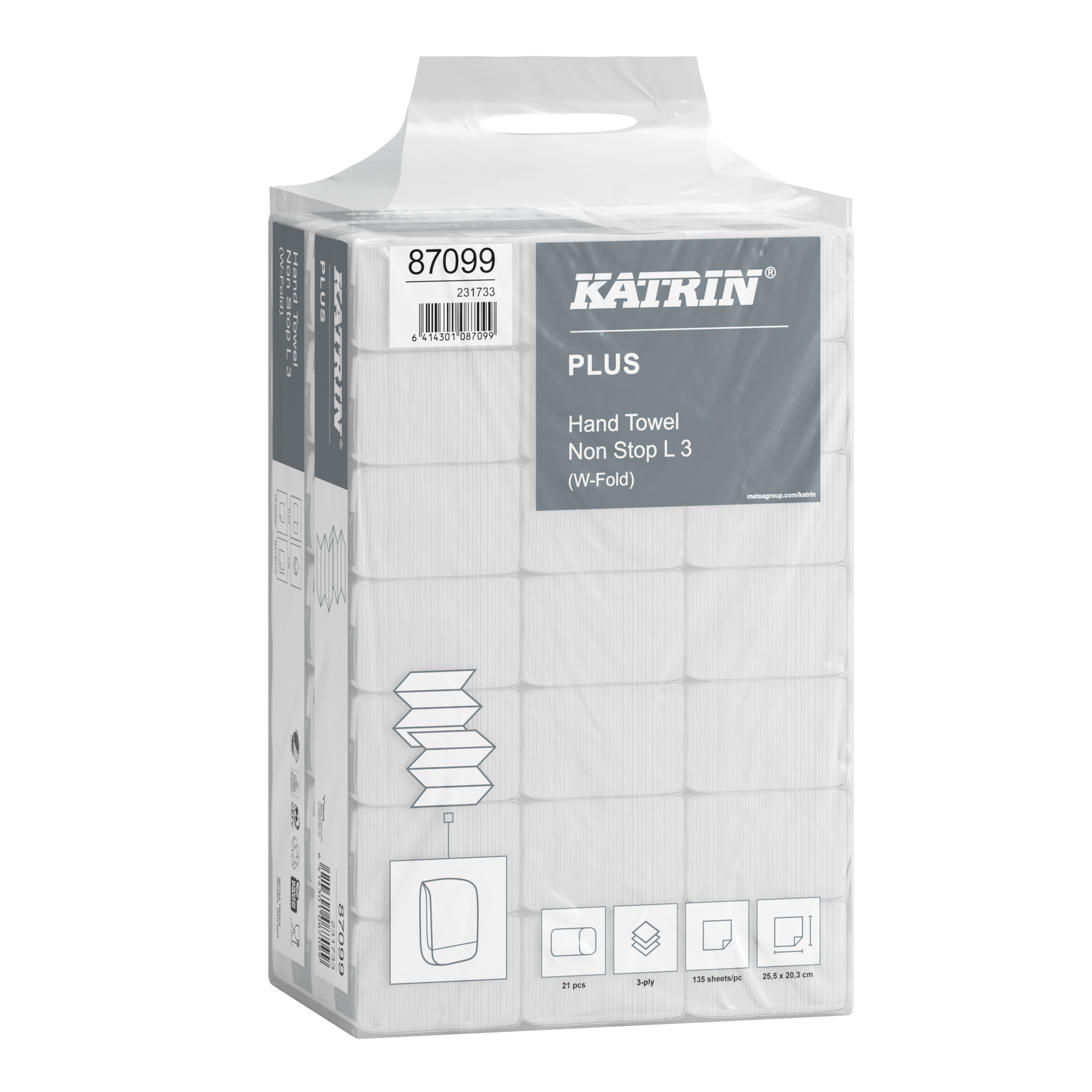 Katrin Plus W-vikt Pappershandduk Non Stop L 3-Lagers, Handy Pack - 2