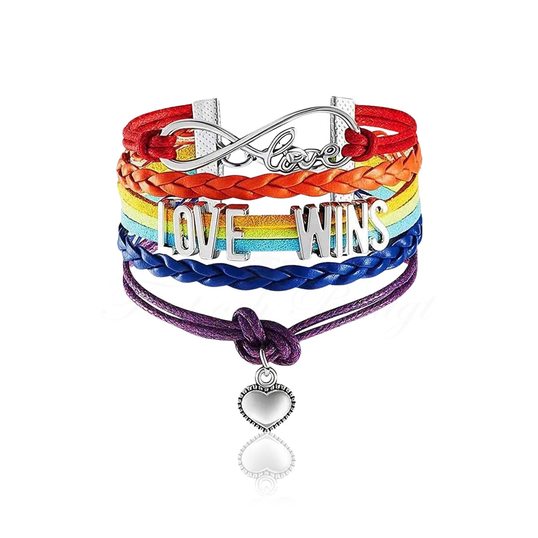 Bracelet - Rainbow Flannel Pride Heart Charm - Pride Love