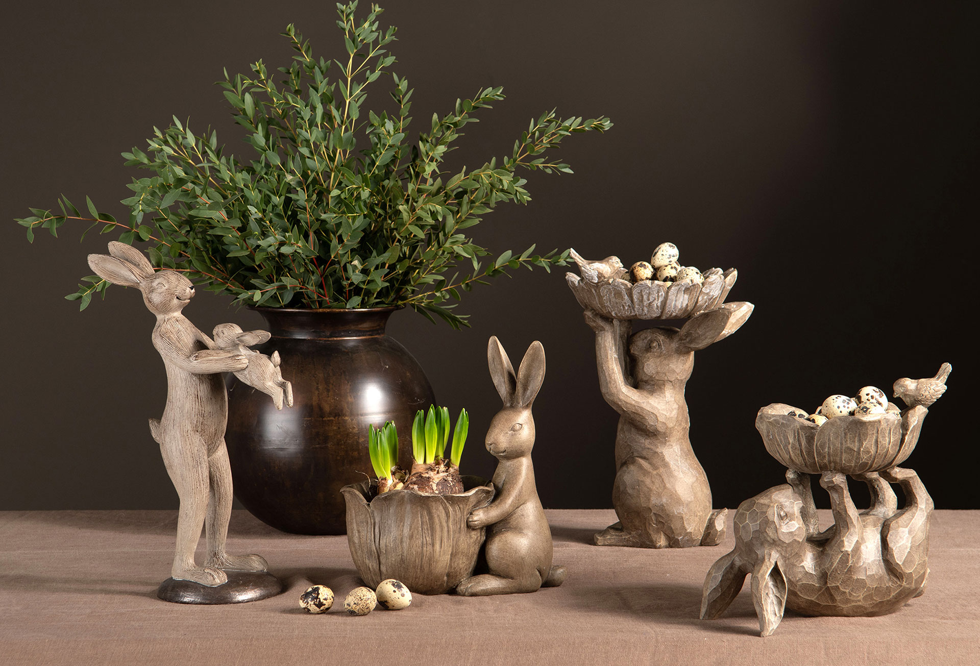 Liggande Hare med Skål Poly - Påskdekoration - 23x14,5x23 cm - 5