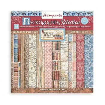 PP 8x8 Stamperia -Vintage Library Backgrounds Selection