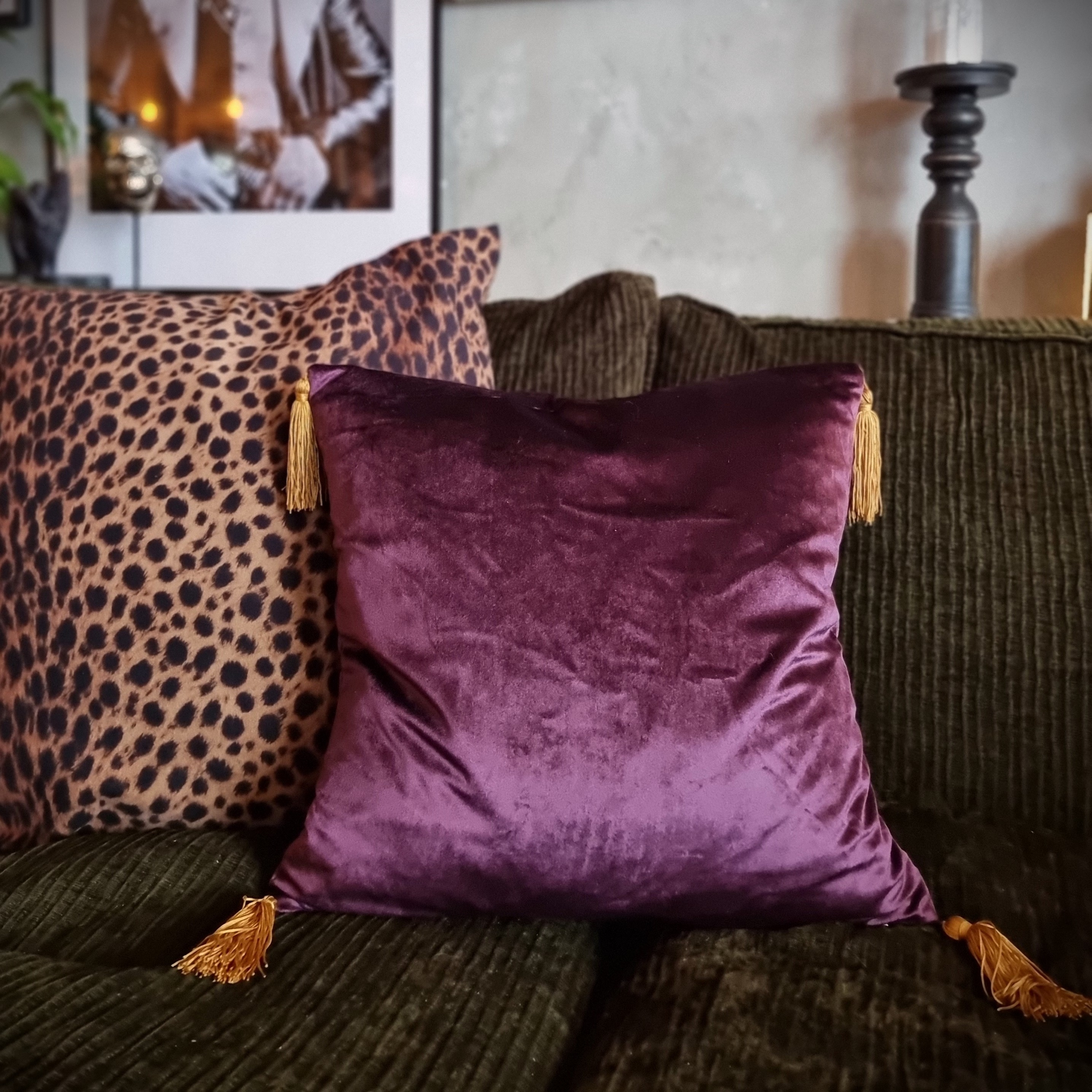 Kuddfodral Guldtassel - Purple Velvet 