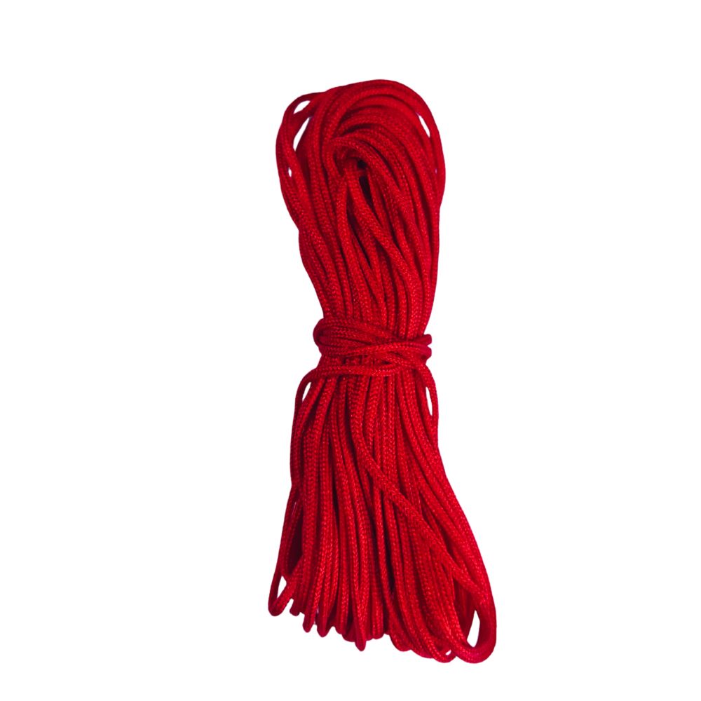 Rosa knytsnöre i halvblank polyester, 1,5 mm tjockt och 10 meter långt – används till makramé och shamballa-armband.