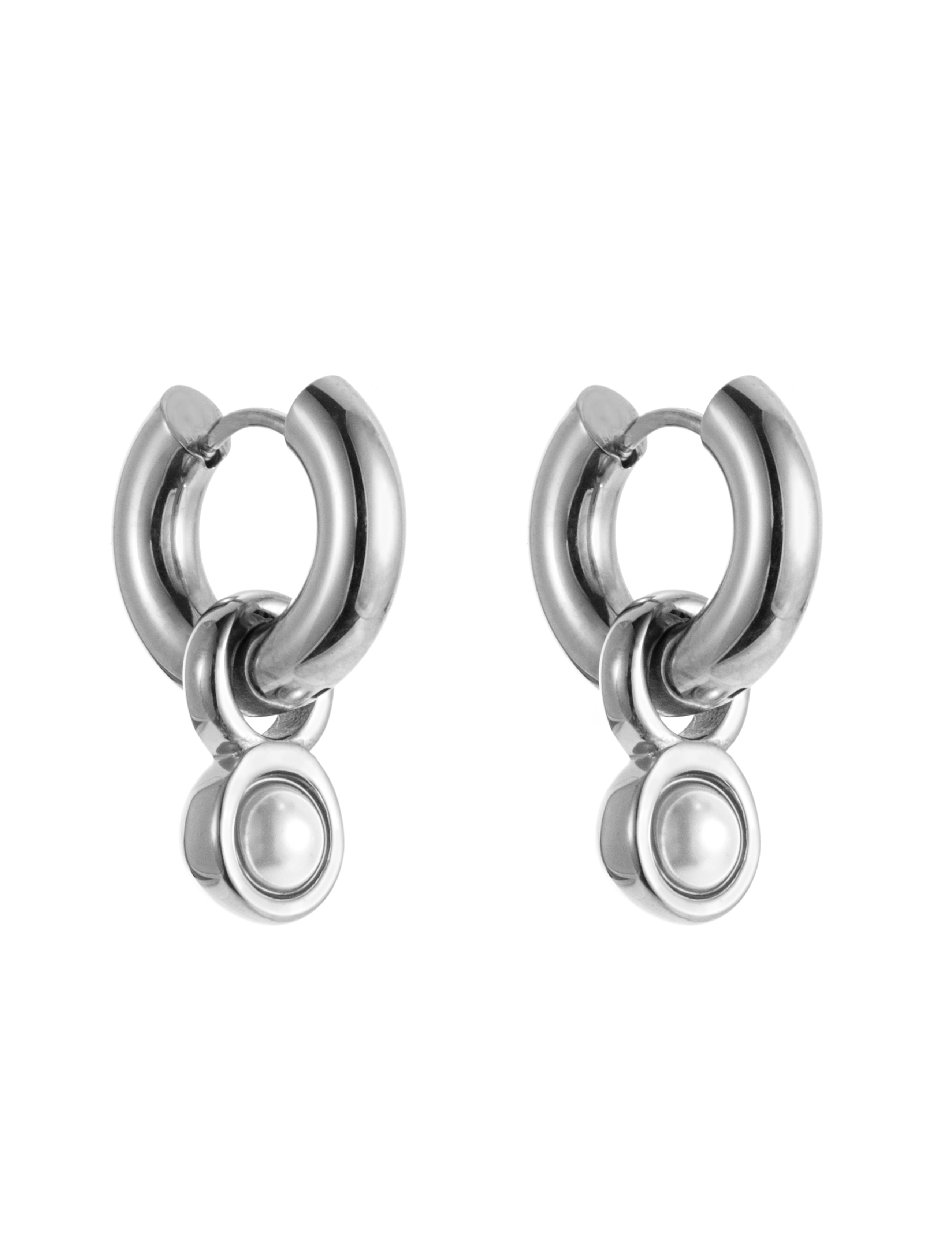 Globe hoop earring pearl steel