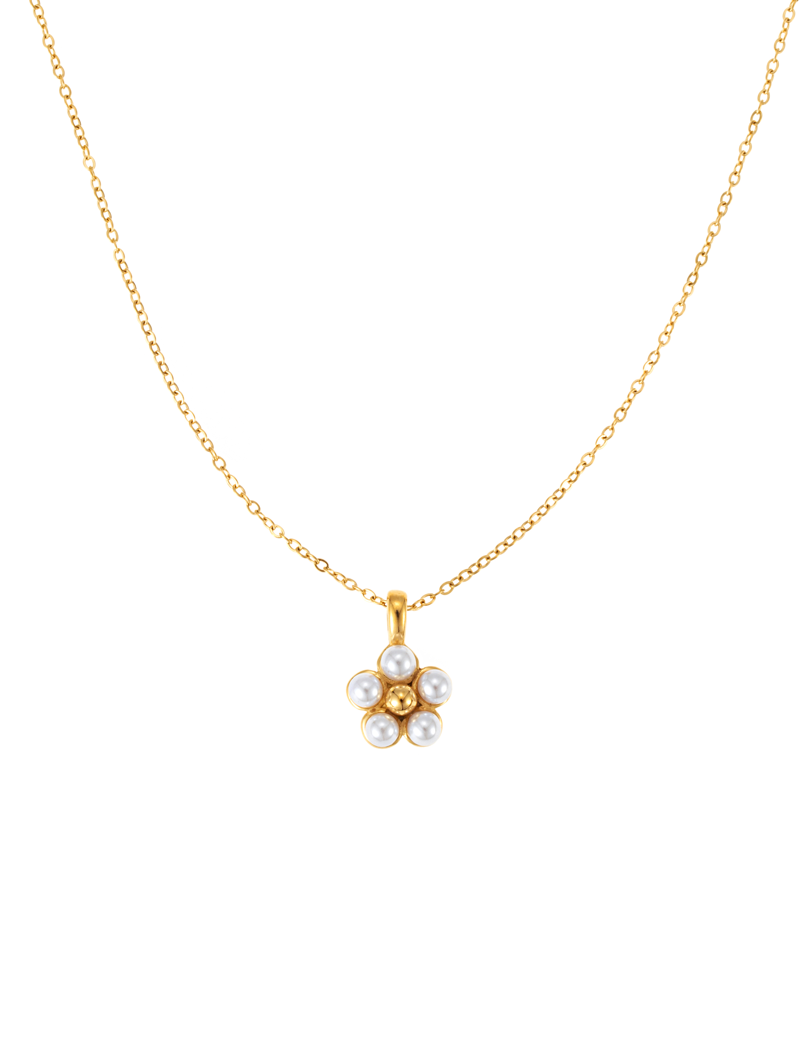 Flower pearl Necklace gold