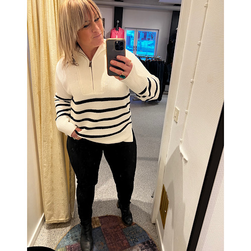 Pulz pullover vit/marinblå 