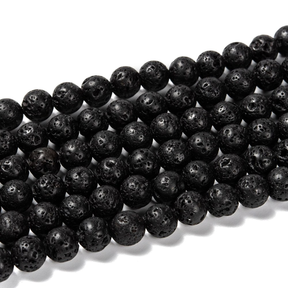 Lavasten – runda pärlor 8 mm, svart, hel sträng - 3