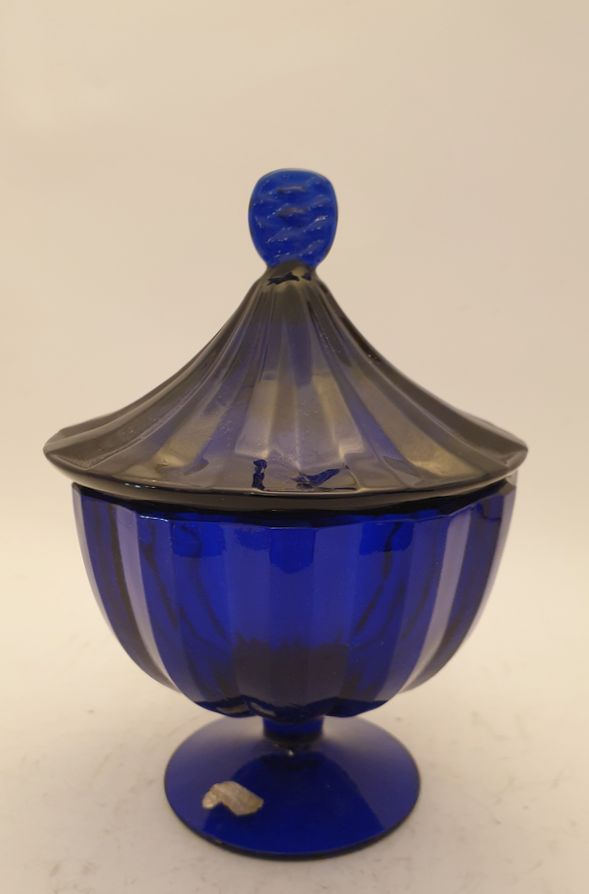 Gullaskruf Solfjäder blue lidded bowl - 2