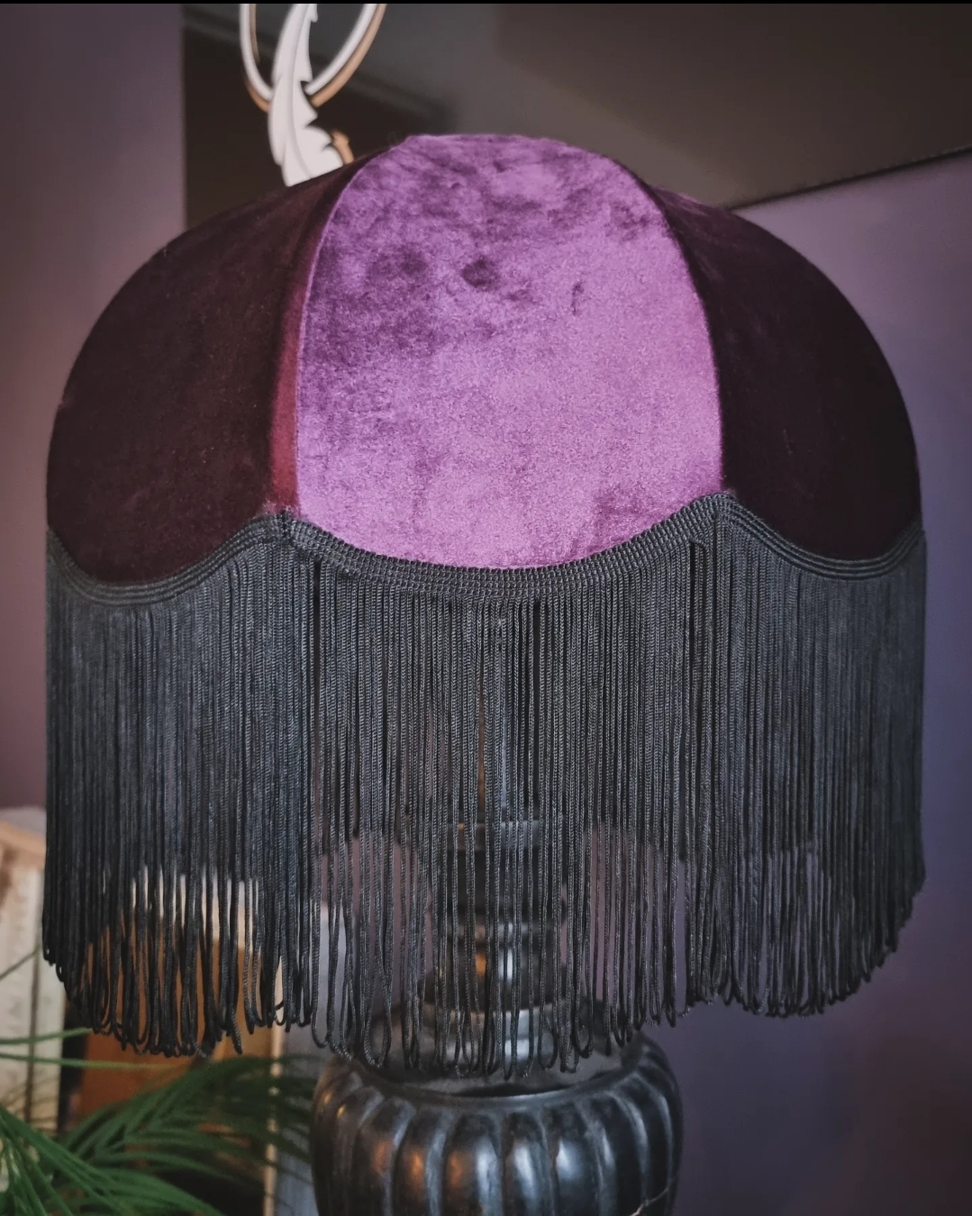 Lampskärm Frans Retro 35 - Purple/Svart Lång Frans
