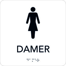 Taktil skylt 150x150mm damer vit med svart text