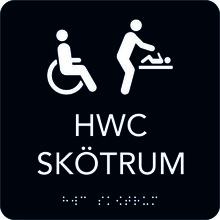 Taktil skylt 150x150mm HWC/Skötrum Svart med vit  text