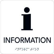 Taktil Skylt 150x150mm Information, vit med svart text