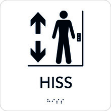 Taktil Skylt 150x150mm Hiss, vit med svart text