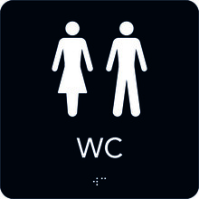 Taktil skylt 150x150mm WC Dam o Herr svart med vit text