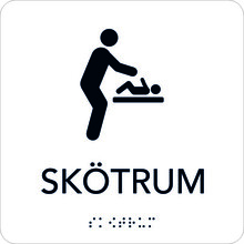 Taktil Skylt 150x150 Skötrum, vit med svart text