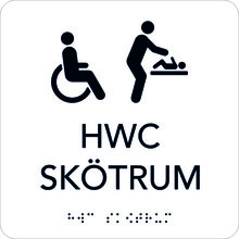 Taktil skylt 150x150mm HWC/Skötrum vit med svart text