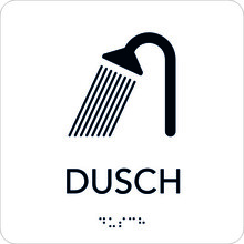 Taktil skylt 150x150mm Dusch, vit med svart text