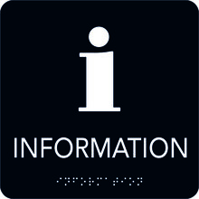 Taktil Skylt 150x150mm Information, svart med vit text
